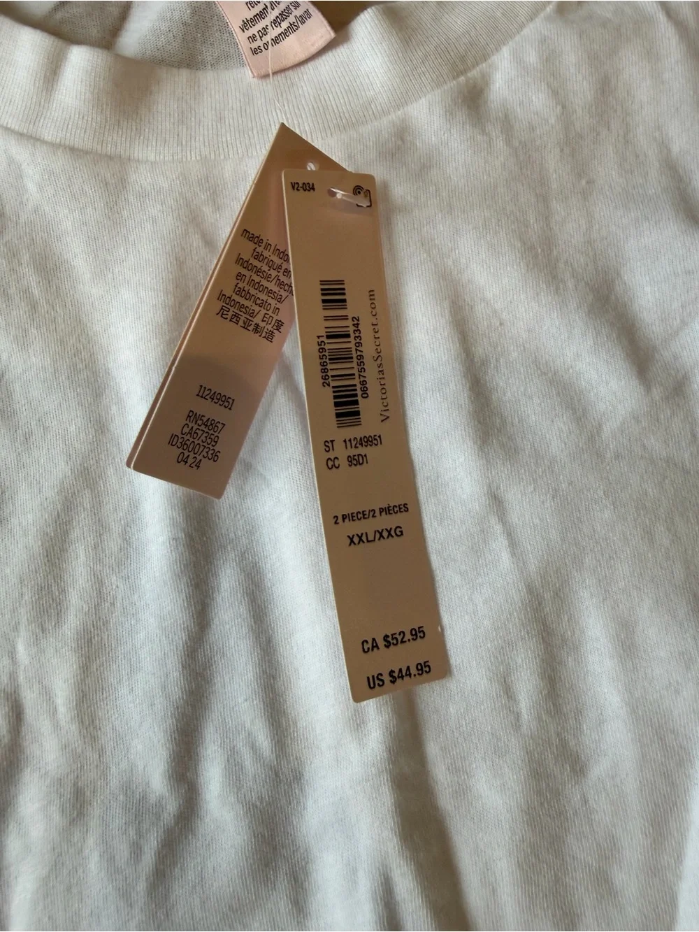 NWT Victoria's Secret White Logo Tee & Shorts Pajama Set Extended Size XXL Cotto - Picture 7 of 8
